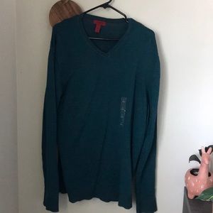 Large Slim Fit Alfani Teal Blue Stripped Sweater